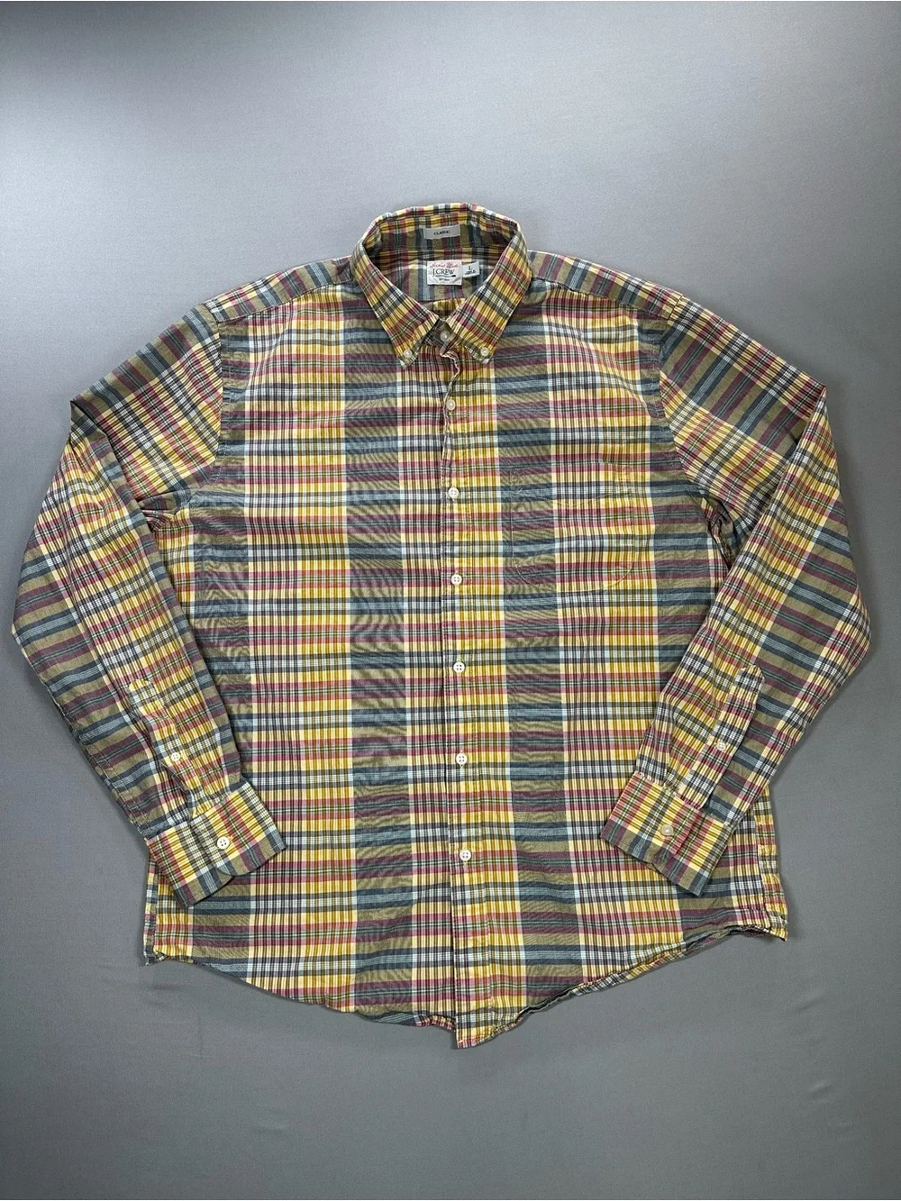 J Crew Secret Wash Classic Button Down Shirt, Plaid - Mens Large